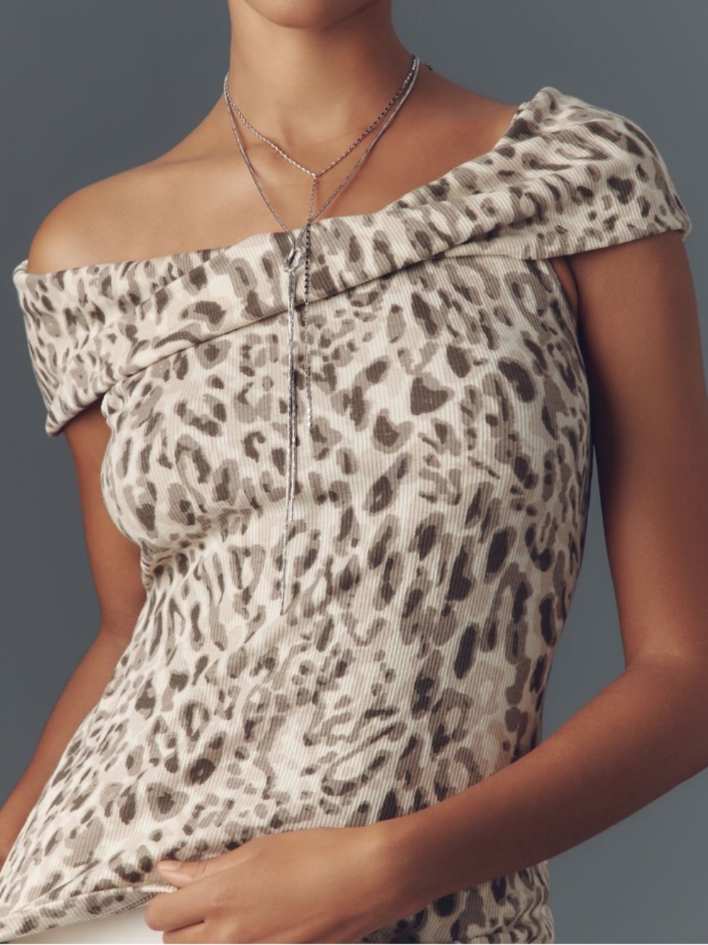 Anthropologie Pilcro Off The Shoulder Twist Rib Top Animal Print small